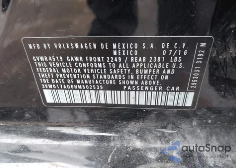 2017 Volkswagen Golf Sportwagen Tsi S z USA, uszkodzony, nr VIN 3VW017AU6HM502539